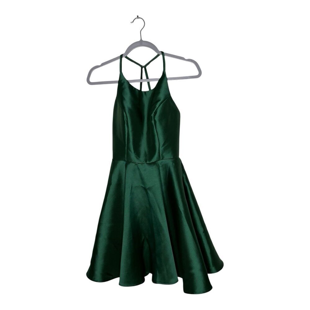 Alyce Paris‎ Dress Womens 0 Green Satin Fit Flare Halter Cocktail Party